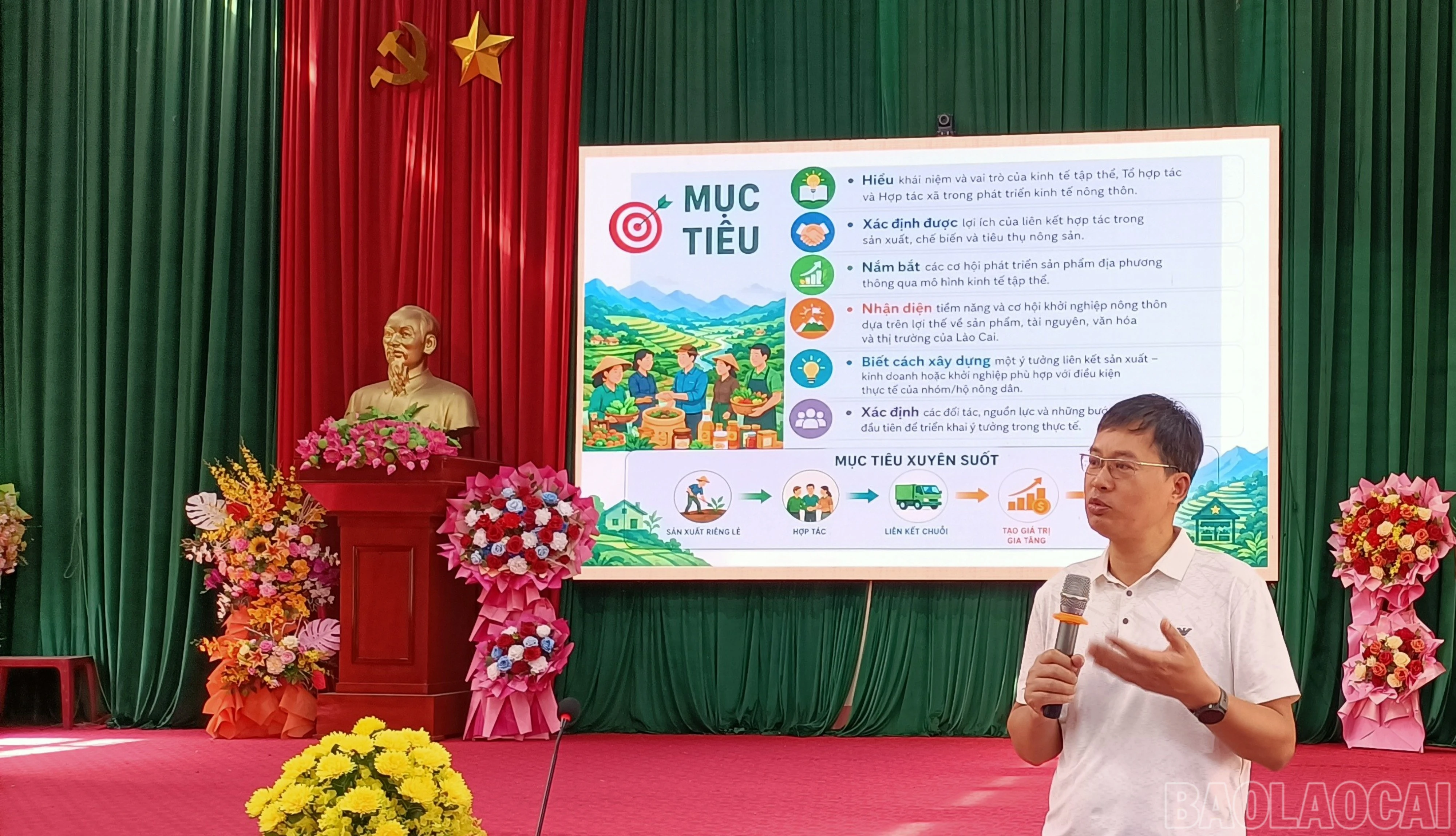 PGS, TS Hồ Ngọc Sơn - Phó Viện trưởng Viện Lâm nghiệp và Phát triển bền vững, Trường Đại học Nông Lâm Thái Nguyên truyền đạt kiến thức tại hội nghị.