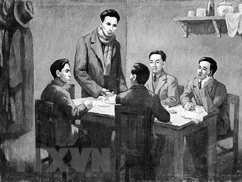 Từ ngày 6/1 - 7/2/1930, Hội nghị hợp nhất các tổ chức cộng sản thành lập Đảng Cộng sản Việt Nam được tổ chức tại Hong Kong (Trung Quốc) dưới sự chủ trì của đồng chí Nguyễn Ái Quốc thay mặt cho Quốc tế Cộng sản. (Ảnh: Tranh tư liệu/TTXVN)