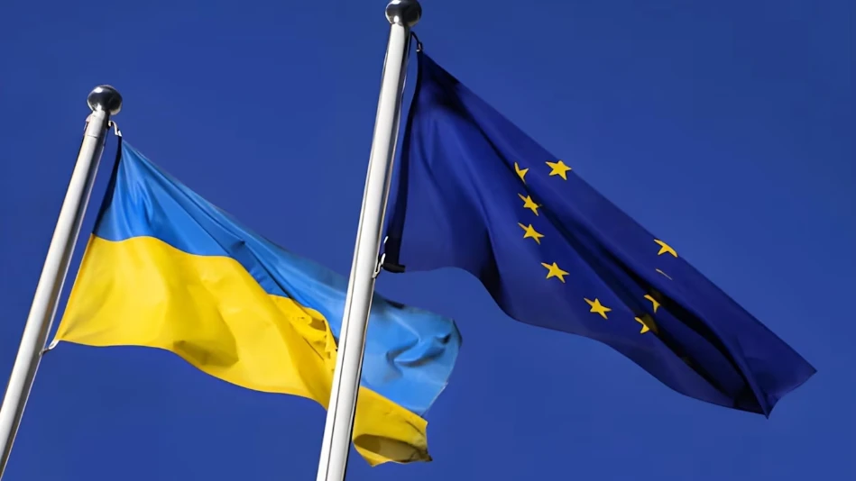 Cờ Ukraine và cờ Liên minh châu Âu. (Ảnh: iStock)