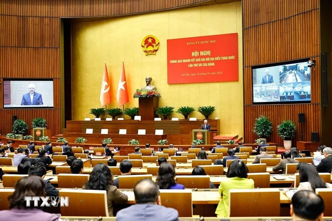 Đồng chí Đỗ Văn Chiến, Ủy viên Bộ Chính trị, Phó Bí thư Thường trực Đảng ủy Quốc hội, Phó Chủ tịch Thường trực Quốc hội trình bày chuyên đề “thông báo nhanh kết quả Đại hội đại biểu toàn quốc lần thứ XIV của Đảng”. (Ảnh: Doãn Tấn/TTXVN)