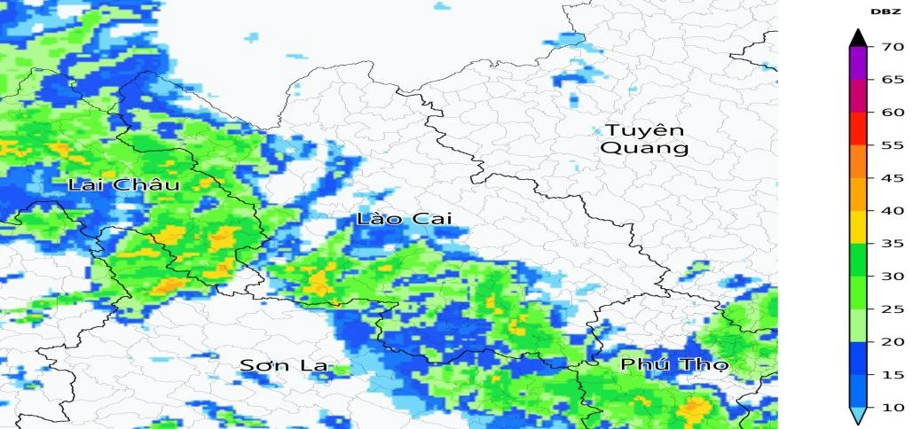 Ảnh radar thời tiết tỉnh Lào Cai lúc 03h45 ngày 09/6/2026 (Nguồn: Trung tâm Mạng lưới KTTV Quốc gia, http://hymetnet.gov.vn)