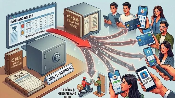 Để che giấu doanh thu, trốn thuế, các đối tượng chuyển tiền bán hàng vào tài khoản cá nhân, hộ kinh doanh - Ảnh: AI tạo