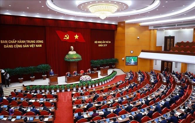 Phiên khai mạc Hội nghị lần thứ ba Ban Chấp hành Trung ương Đảng khoá XIV. Ảnh: Dương Giang/TTXVN
