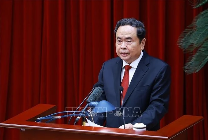 Đồng chí Trần Thanh Mẫn, Uỷ viên Bộ Chính trị, Chủ tịch Quốc hội phát biểu. Ảnh: Dương Giang/TTXVN