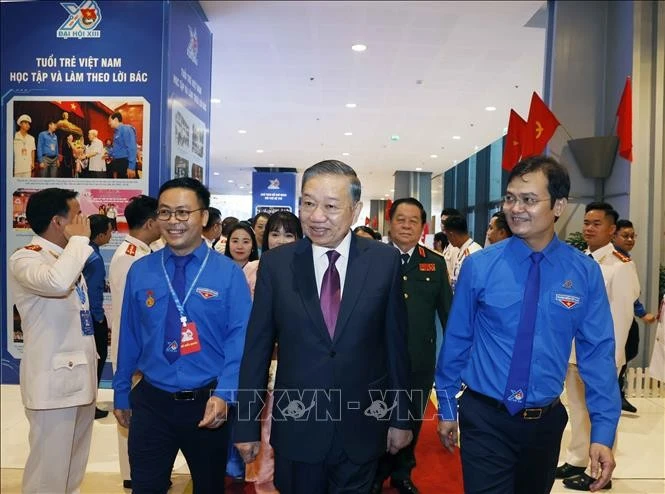 Tổng Bí thư, Chủ tịch nước Tô Lâm đến dự Phiên trọng thể Đại hội Đoàn toàn quốc lần thứ XIII. Ảnh: Thống Nhất/TTXVN