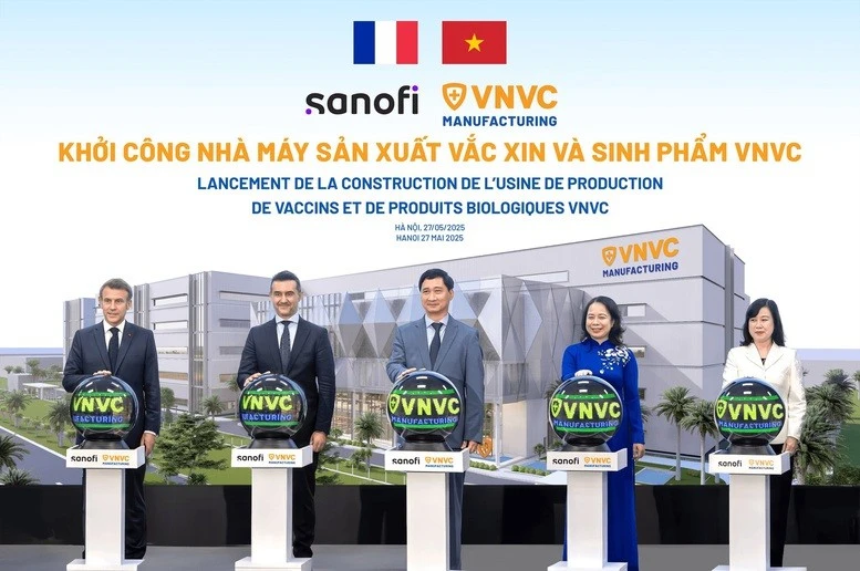 Ảnh: Nhà máy Vaccine và Sinh phẩm VNVC khởi công tháng 5/2025 có sự tham dự của Tổng thống Pháp Emmanuel Macron trong chuyến thăm và làm việc tại Việt Nam. Ảnh: Hải Nam.