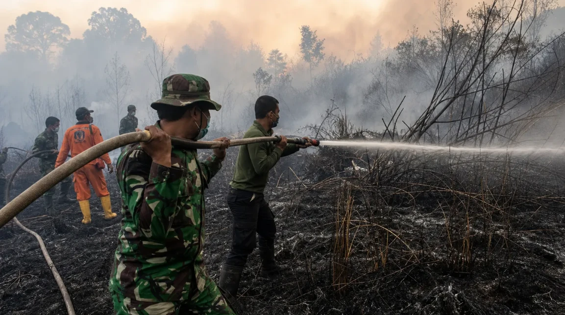 Hơn 39.000 người đã tham gia chiến dịch chữa cháy phối hợp tại Indonesia. ( Ảnh: ua.news)