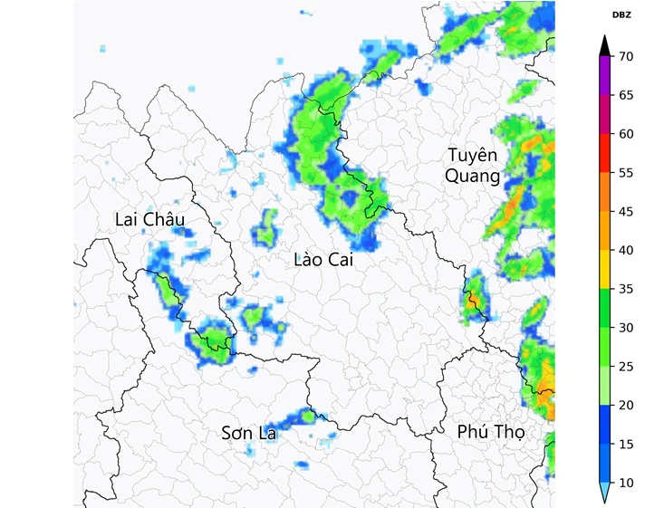 Ảnh radar thời tiết tỉnh Lào Cai lúc 04h10 ngày 19/8/2026 (Nguồn: Trung tâm Mạng lưới KTTV Quốc gia, http://hymetnet.gov.vn)