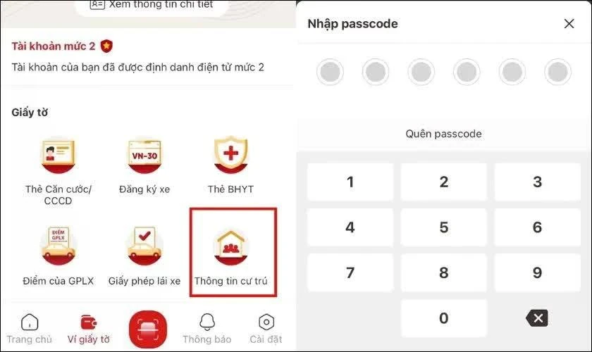 Sau đó, chọn “Thông tin cư trú”.