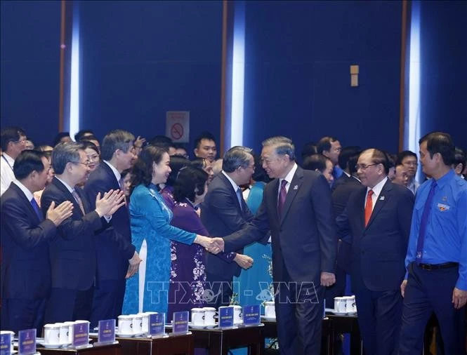 Tổng Bí thư, Chủ tịch nước Tô Lâm với các đại biểu dự Đại hội Đoàn toàn quốc lần thứ XIII. Ảnh: Thống Nhất/TTXVN
