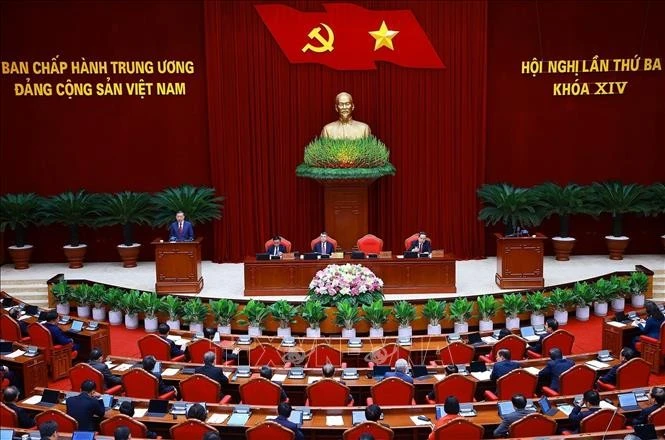 Phiên khai mạc Hội nghị lần thứ ba Ban Chấp hành Trung ương Đảng khoá XIV. Ảnh: Thống Nhất/TTXVN
