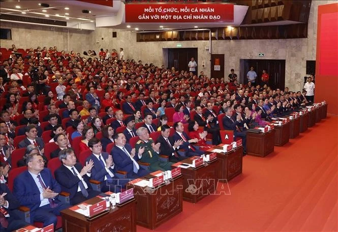 Tổng Bí thư, Chủ tịch nước Tô Lâm và các đại biểu tham dự Phiên khai mạc trọng thể Đại hội đại biểu toàn quốc Hội Chữ thập đỏ Việt Nam lần thứ XII, nhiệm kỳ 2026 - 2031. Ảnh: Thống Nhất/TTXVN