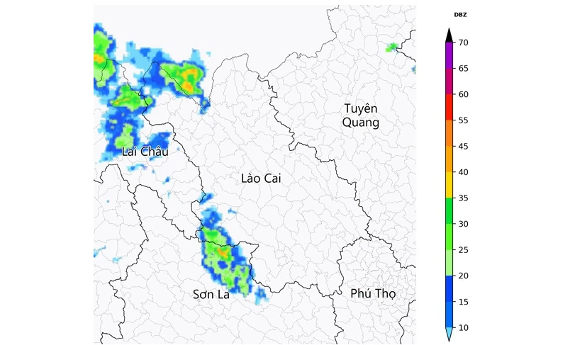 Hình 1: Ảnh radar thời tiết tỉnh Lào Cai lúc 03h20 ngày 17/8/2026 (Nguồn: Trung tâm Mạng lưới KTTV Quốc gia, http://hymetnet.gov.vn)