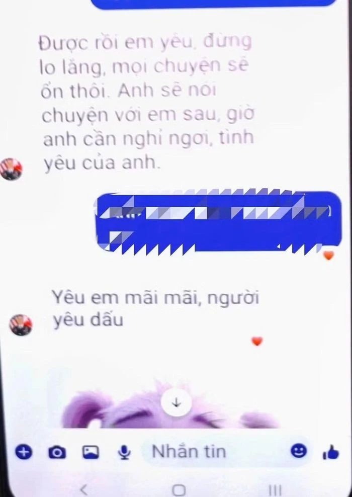 Một đoạn trong tin nhắn của đối tượng lừa đảo qua không gian mạng nhắn tin cho nạn nhân.
