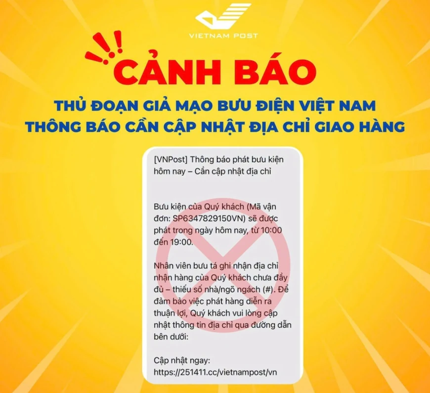 Thủ đoạn giả mạo Bưu điện Việt Nam thông báo cập nhật địa chỉ giao hàng