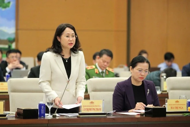 Ủy viên Ban Chấp hành Trung ương Đảng, Thứ trưởng Thường trực Bộ Văn hóa, Thể thao và Du lịch Lâm Thị Phương Thanh báo cáo tại Hội nghị trực tuyến toàn quốc triển khai công tác bầu cử ngày 26/2.