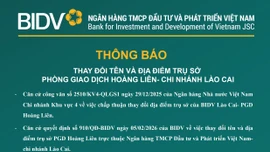 BIDV Chi nhánh Lào Cai thông báo thay đổi tên và địa điểm trụ sở Phòng Giao dịch Hoàng Liên