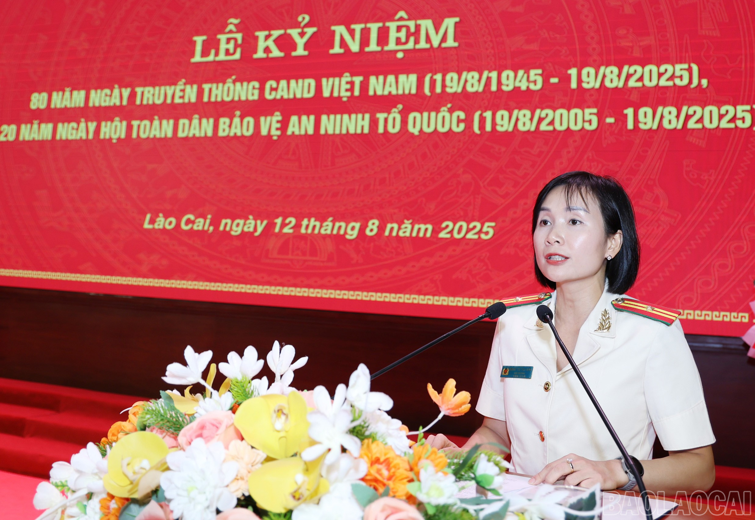 Đại diện các thế hệ lãnh đạo, cán bộ Công an tỉnh phát biểu cảm tưởng tại lễ kỷ niệm. baolaocai-br_img-8910-8351.jpg