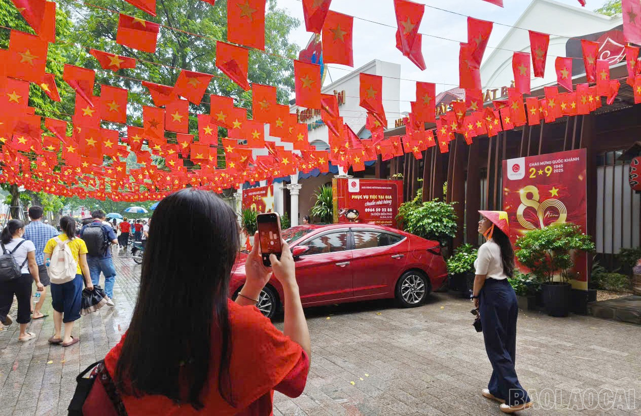 Từng cơ quan, căn nhà, góc phố Hà Nội đều ngập tràn sắc đỏ cờ Tổ quốc, cờ búa liềm. baolaocai-br_6.jpg