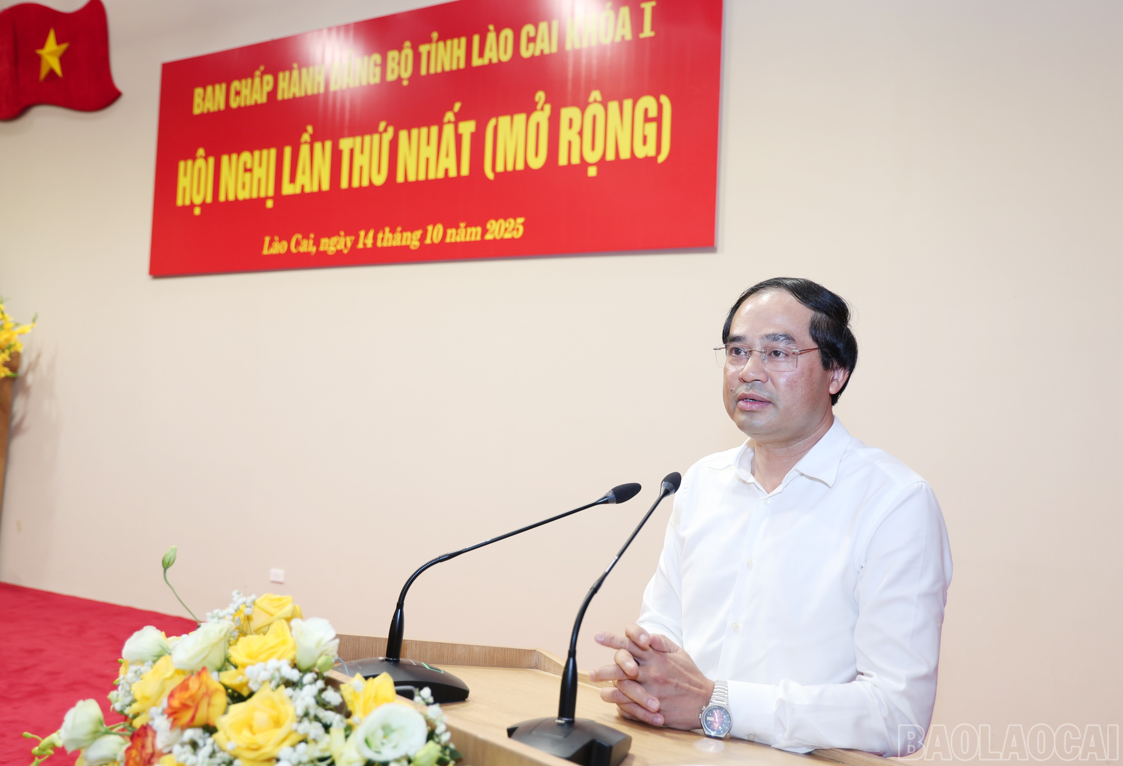 Đồng chí Trịnh Xuân Trường - Bí thư Tỉnh ủy Thái Nguyên phát biểu tại buổi gặp mặt. baolaocai-br_img-5332.jpg