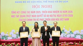 Lãnh đạo Sở Văn hoá thể thao và Du lịch trao Giấy khen cho các tập thể, cá nhân có thành tích tiêu biểu.