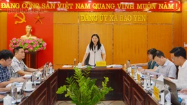 Phó Chủ tịch UBND tỉnh Vũ Thị Hiền Hạnh duyệt văn kiện Đại hội Đảng bộ xã Xuân Hòa, Thượng Hà, Phúc Khánh