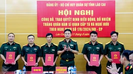Bộ CHQS tỉnh Lào Cai công bố, trao quyết định điều động, bổ nhiệm, thăng quân hàm sĩ quan cấp tá và nghỉ hưu theo Nghị định số 178/2024/NĐ-CP