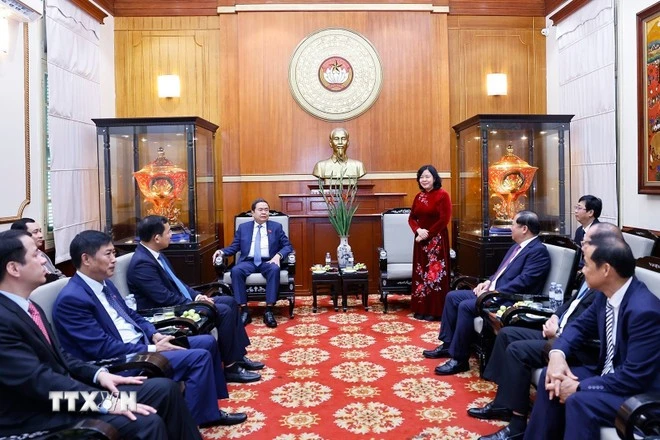 Ủy viên Bộ Chính trị, Bí thư Trung ương Đảng, Chủ tịch Ủy ban Trung ương MTTQ Việt Nam Bùi Thị Minh Hoài phát biểu.