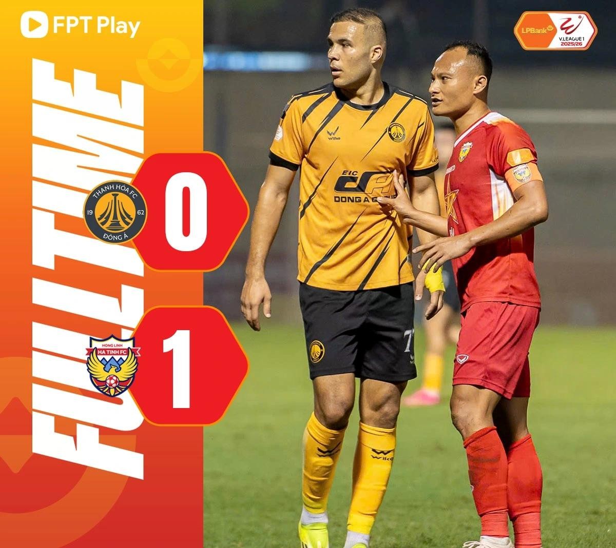 CLB Hà Tĩnh giành chiến thắng tối thiểu trước Thanh Hóa nhờ bàn thắng duy nhất của Helerson ở phút bù giờ cuối cùng.