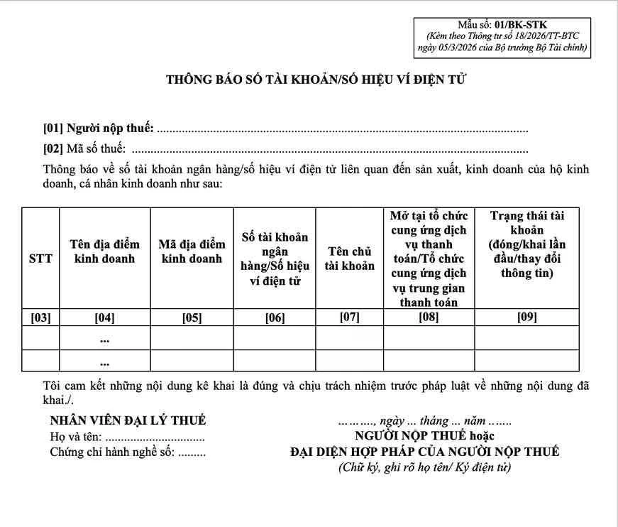 Mẫu số 01/BK-STK. Ảnh minh họa