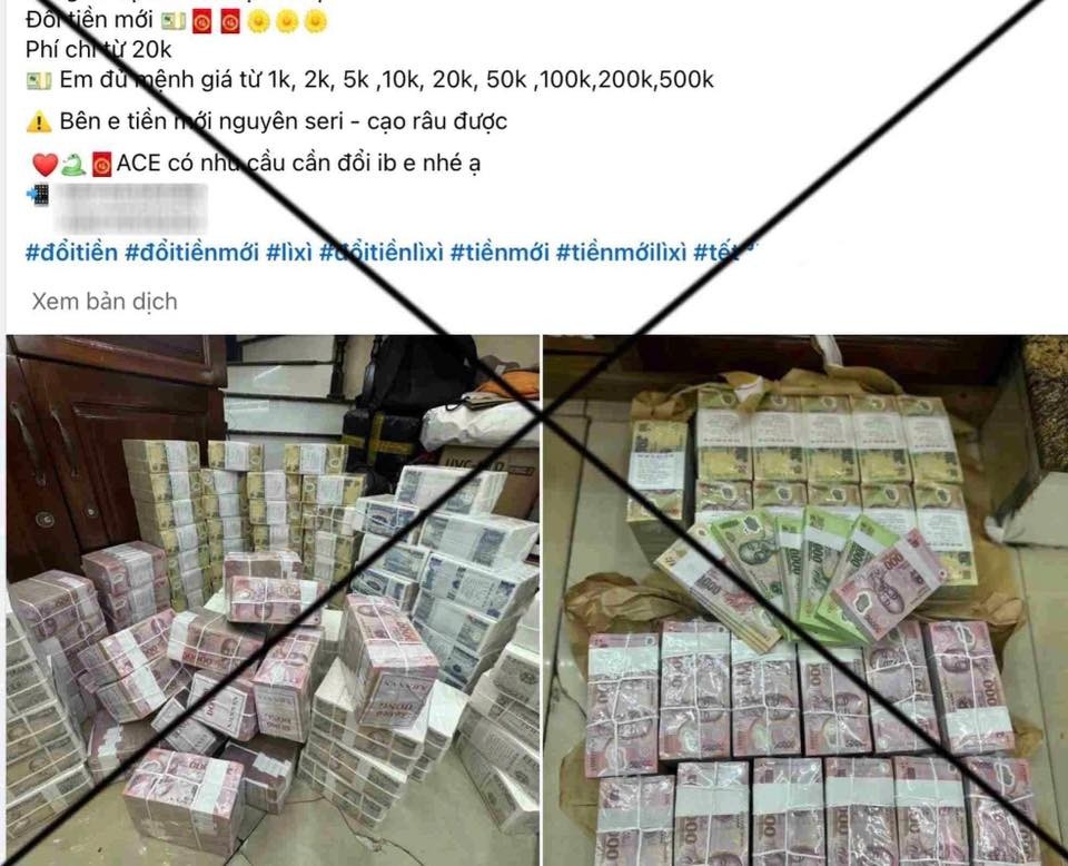 Một số bài viết quảng cáo đổi tiền mới, tiền lẻ trên mạng xã hội Facebook.