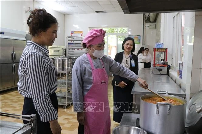 Hoạt động kiểm tra các bếp ăn tập thể, thức ăn đường phố đang được tăng cường. Ảnh: TTXVN