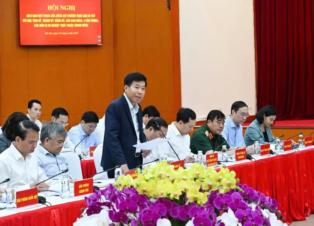 Thứ trưởng Ngoại giao Nguyễn Mạnh Cường báo cáo chuyên đề tại hội nghị.