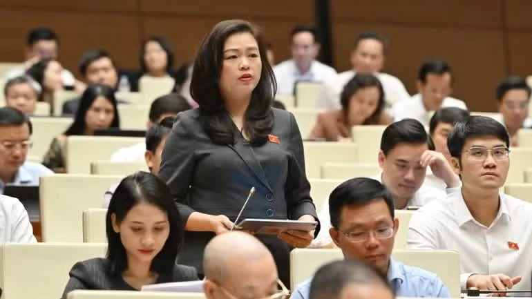 Đại biểu Đoàn Thị Lê An (Đoàn Cao Bằng) phát biểu tại hội trường.