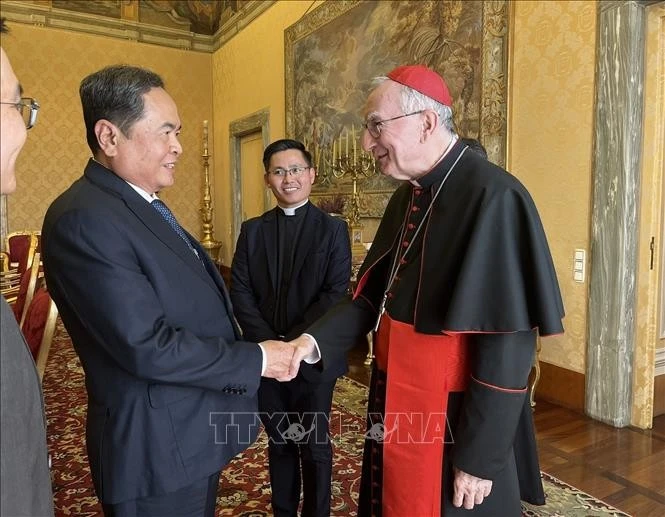 Chủ tịch Quốc hội Trần Thanh Mẫn gặp Thủ tướng Tòa thánh Vatican, Hồng y Pietro Parolin.
