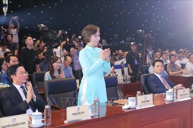 Đồng chí Vũ Việt Trang, Ủy viên Ban Thường vụ Đảng ủy các cơ quan Đảng Trung ương, Tổng giám đốc Thông tấn xã Việt Nam, Phó trưởng ban Tuyên giáo và Dân vận Trung ương dự lễ bế mạc. Ảnh: Minh Quyết/TTXVN