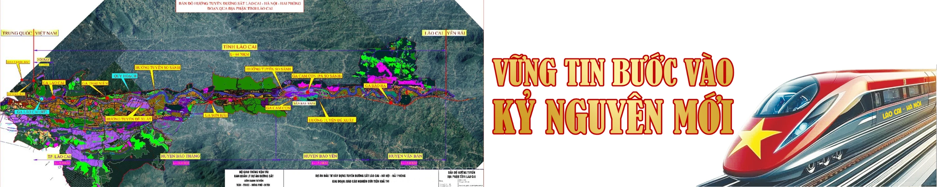 Bản đồ hướng tuyến đường sắt Lào Cai - Hà Nội - Hải Phòng đoạn qua tỉnh Lào Cai.