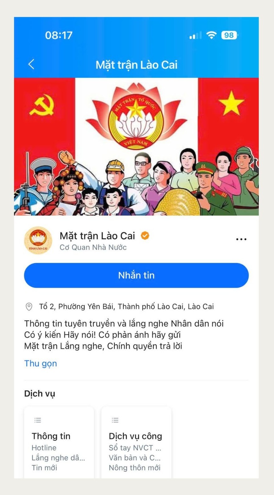 Trang Zalo OA “Mặt trận Lào Cai Thông tin tuyên truyền và Lắng nghe dân nói”. trang-oa.jpg