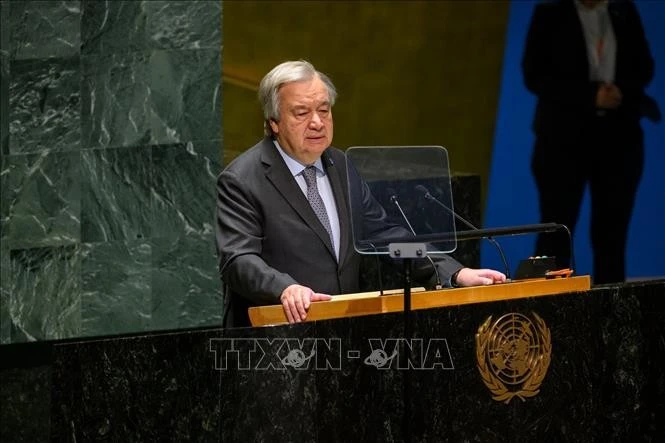 Tổng thư ký LHQ Antonio Guterres phát biểu tại phiên họp Đại hội đồng LHQ ở New York, Mỹ. Ảnh tư liệu