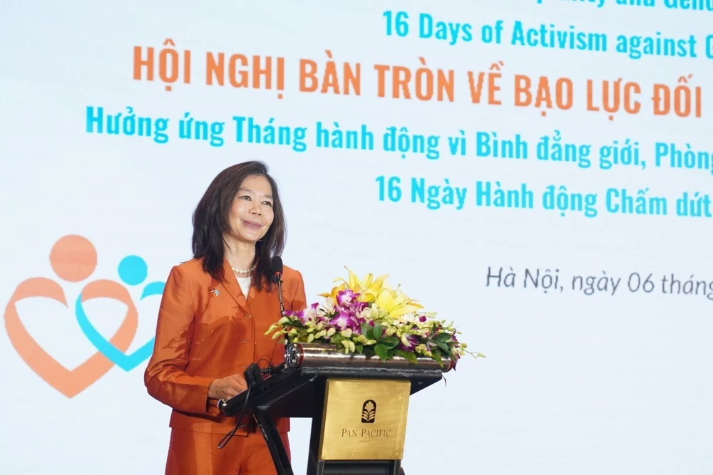 Bà Pauline Tamesis, Điều phối viên thường trú của Liên hợp quốc tại Việt Nam phát biểu tại hội nghị.