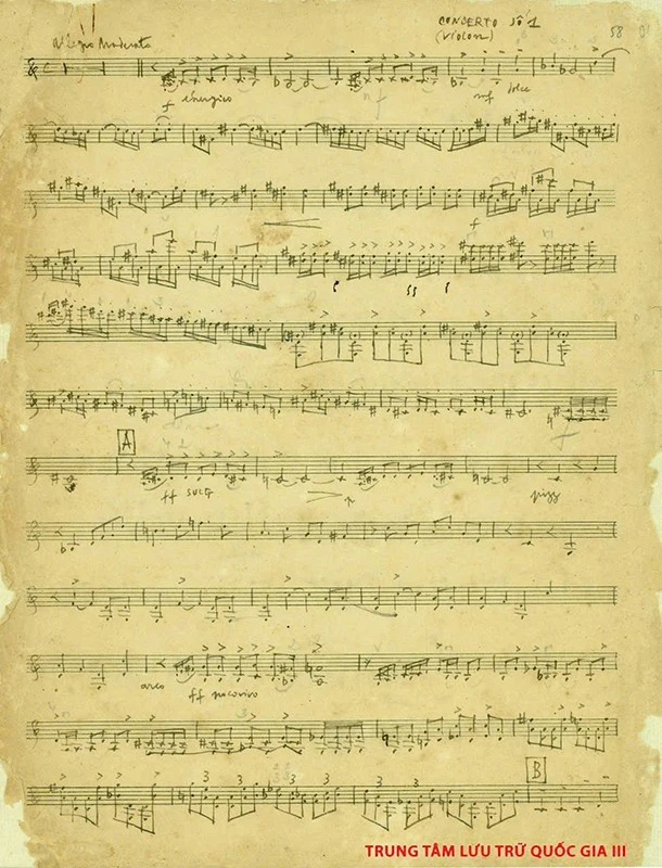 Bản thảo của nhạc sĩ Hoàng Vân được lưu giữ tại Trung tâm Lưu trữ Quốc gia 3.