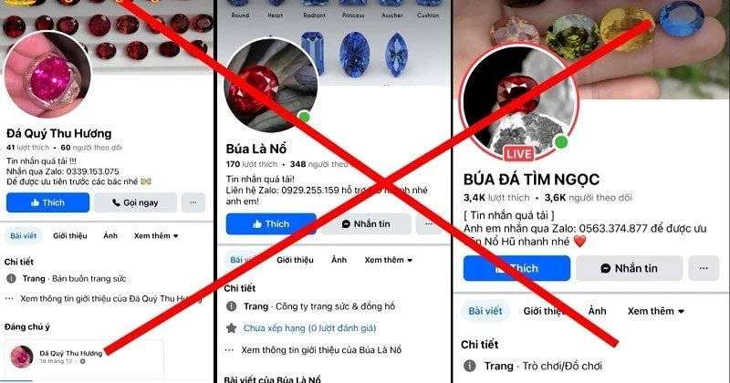 Các Fanpage nhóm đối tượng lập ra để livestream thực hiện hành vi lừa đảo “đổ thạch” online.