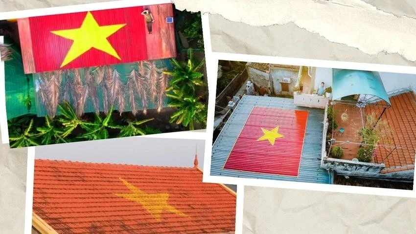 Trào lưu "Biến mái nhà thành lá cờ Tổ quốc" gây sốt mạng xã hội thời gian vừa qua. Ảnh: Tổng hợp