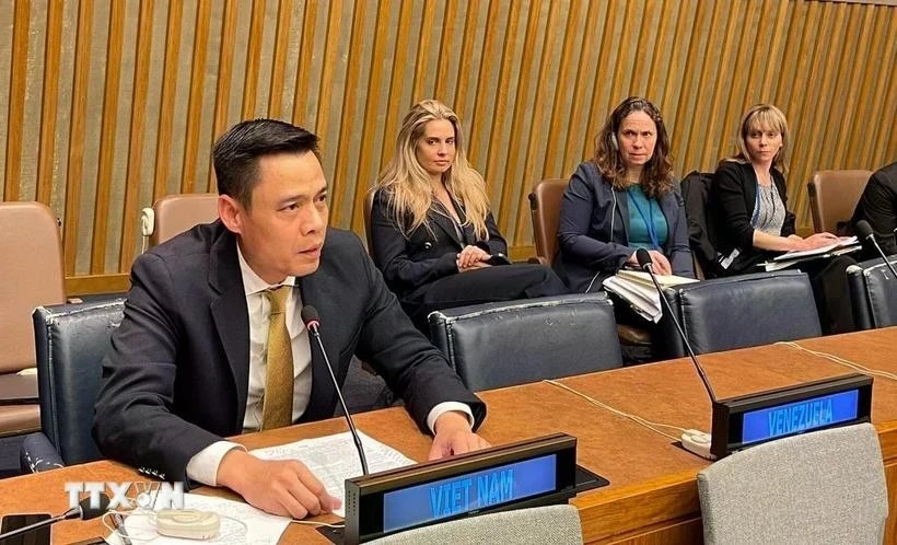 Đại sứ Đặng Hoàng Giang, Trưởng Phái đoàn thường trực Việt Nam tại LHQ, phát biểu tại phiên họp.