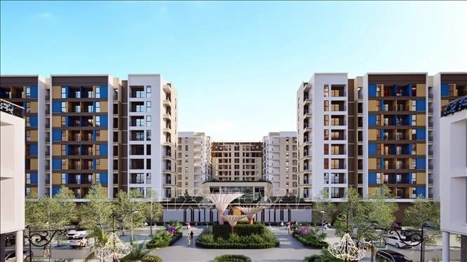 Phối cảnh dự án nhà ở xã hội tại khu đất XH1 khu C - đô thị mới An Vân Dương (tên thương mại là Kinetic Living) mới khởi công chiều 25/3 tại thành phố Huế.