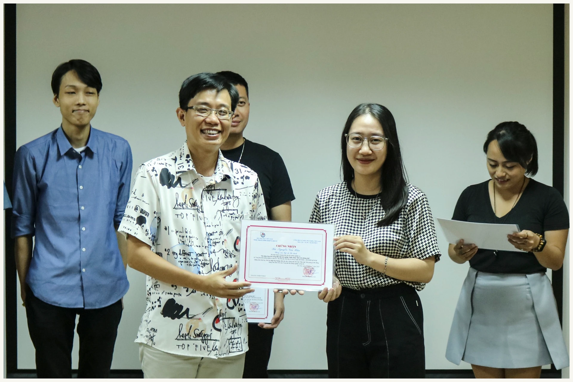 Nhà báo Ngô Huy Hoàng trong buổi đào tạo tại Trung tâm bồi dưỡng nghiệp vụ báo chí, Hội Nhà báo Việt Nam.