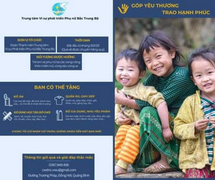 Trung tâm Vì sự Phát triển Phụ nữ Bắc Trung Bộ xây dựng chương trình "Góp yêu thương - Trao hạnh phúc".