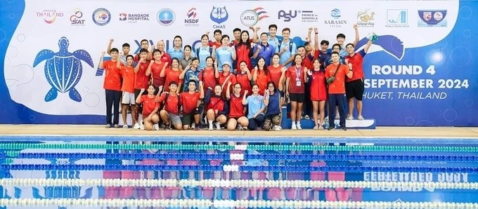 Đi tuyển lặn Việt Nam đã giành thành tích cao tại Finswimming World Cup 2024, qua đó giành suất tham dự World Games 2025. Ảnh: BHL Đi tuyển lặn Việt Nam đã giành thành tích cao tại Finswimming World Cup 2024, qua đó giành suất tham dự World Games 2025. Ảnh: BHL