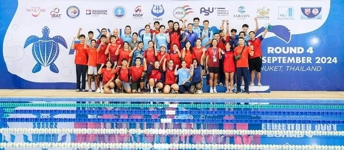 Đi tuyển lặn Việt Nam đã giành thành tích cao tại Finswimming World Cup 2024, qua đó giành suất tham dự World Games 2025. Ảnh: BHL