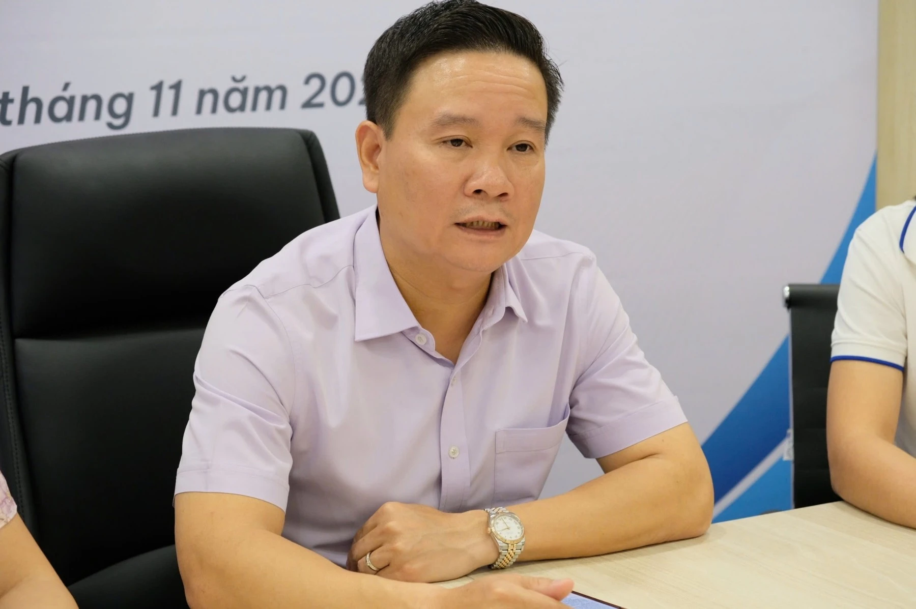 Nhà báo Nguyễn Tiến Bình - Phó Chủ tịch Hiệp hội Các trường đại học, cao đẳng Việt Nam, Tổng biên tập Tạp chí điện tử Giáo dục Việt Nam tại lễ phát động cuộc thi.